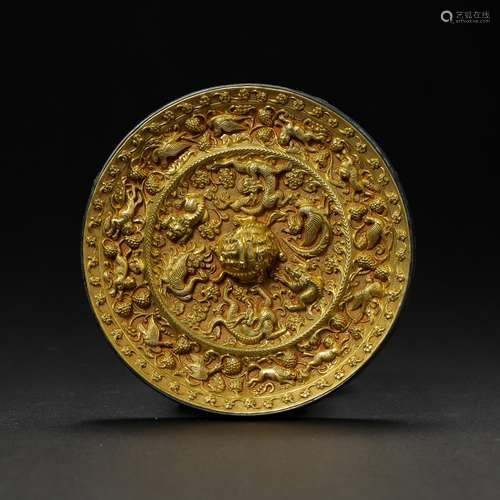 CHINESE TANG DYNASTY GOLD SHELL BRONZE MIRROR