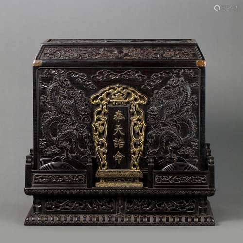 CHINESE QING DYNASTY IMPERIAL ROSEWOOD BOX WITH DRAGON PATTE...