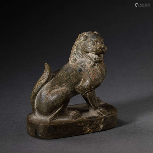 CHINESE TANG DYNASTY STONE LION SEATED STATUE