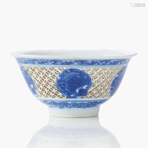 A Chinese Reticulated Blue and White Bowl