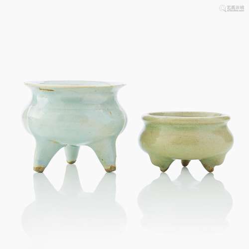 A Small Celadon-glazed Tripod Censer and another Vessel