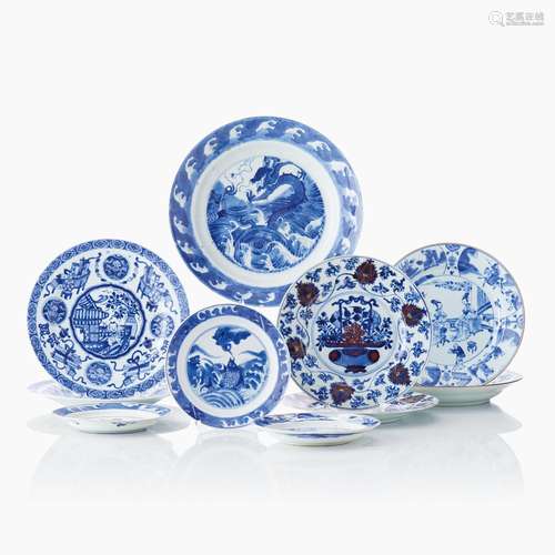 Ten Chinese Blue and White Plates