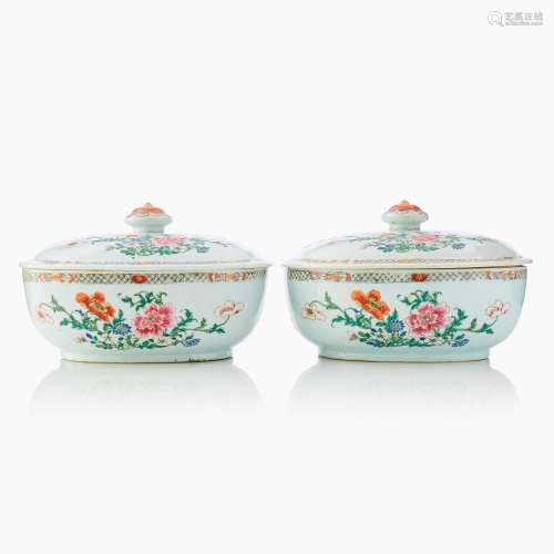 A Pair of Chinese Famille Rose Tureens and Covers
