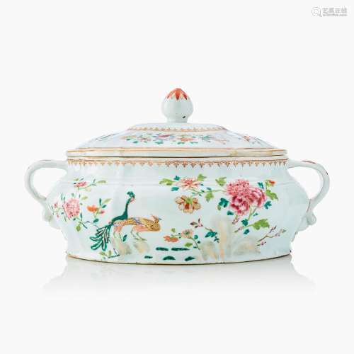 A Chinese Famille Rose ‘Double Peacock’ Pattern Tureen and C...