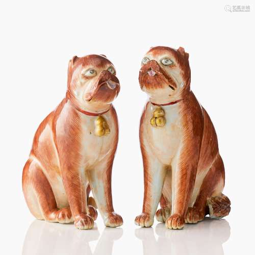 A Rare Pair of Chinese Export Figures of Pug Dogs