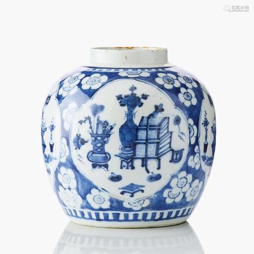 A Chinese Blue and White Oviform ‘Prunus’ Jar