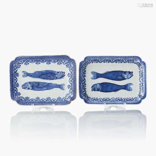 A Pair of Chinese Blue and White ’Herring’ Dishes