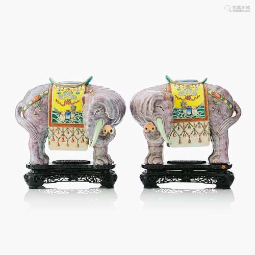 A Pair of Large Imposing Chinese Famille Rose Elephant Form ...