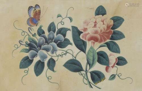 Deux peintures sur papier de riz encadrées<br />
CHINE, Cant...