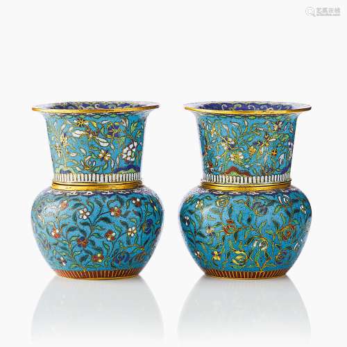 A Pair of ‘Flower Spray’ Cloisonne Wine Cups and Warmers