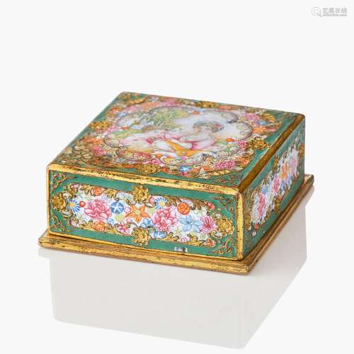 A Rare Chinese Painted Enamel ‘European Subject’ Box and Cov...