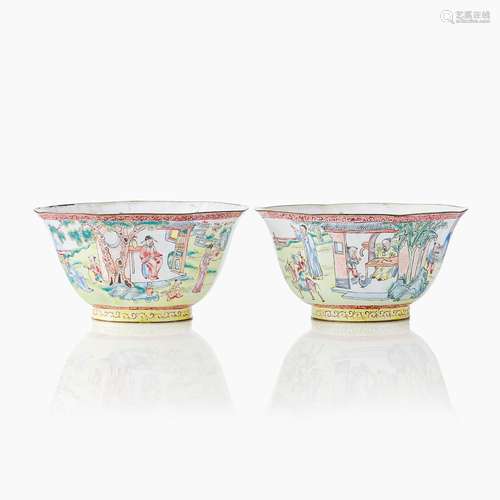 A Pair of Chinese Canton Enamel Bowls