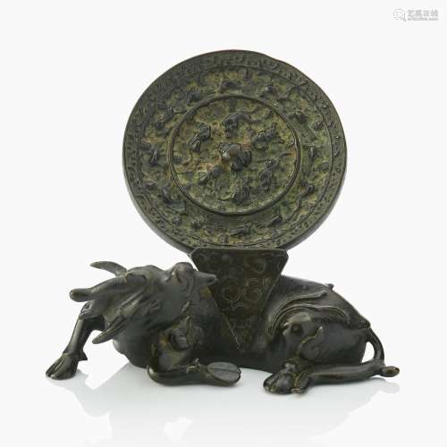 A Chinese Ming Bronze Stand and Bronze Mirror