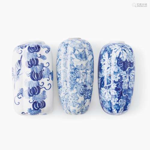 Three Chinese Blue and White Wall Vases