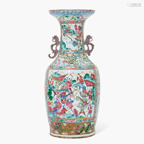 A Large Famille Rose Canton Vase