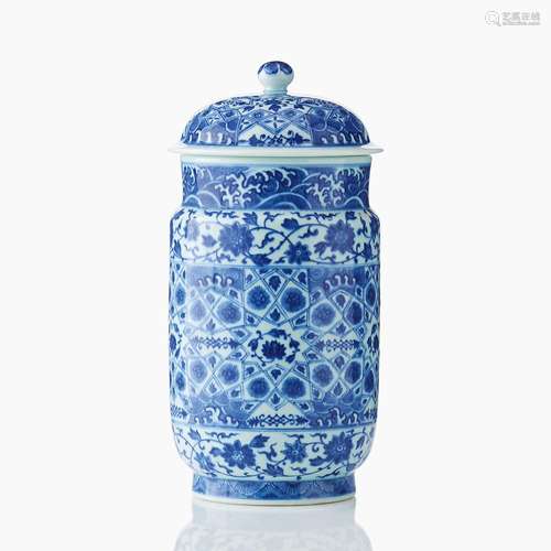 A Ming Style Blue and White Cylindrical Jar and Cover (Albar...