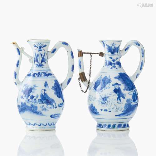 Two Chinese Blue and White Ewers