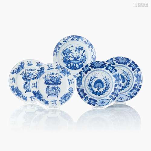 Five Chinese Blue and White Plates