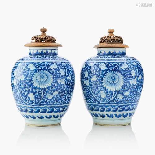 A Pair of Ming Blue and White Jars