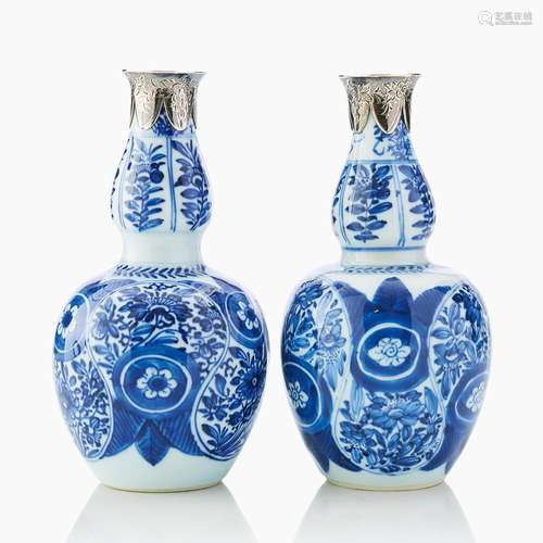 A Pair of Chinese Blue and White Gourd Vases