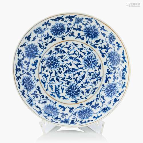 A Fine Chinese ‘Indian Lotus’ Blue and White Dish