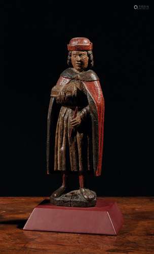 Saint Yves en noyer sculpté en ronde-bosse, polychromé et do...