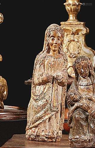 Vierge de calvaire en chêne sculpté et polychroméXVIIe siècl...