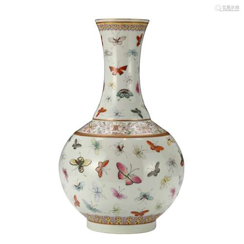 A FAMILLE-ROSE 'BUTTERFLIES' VASE