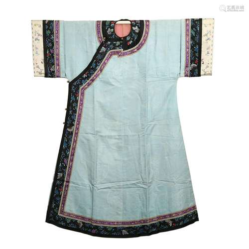 A PALE BLUE GROUND EMBROIDERED LADY'S ROBE