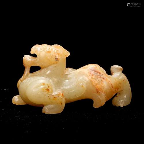 A WHITE AND RUSSET JADE MYTHICAL BEAST