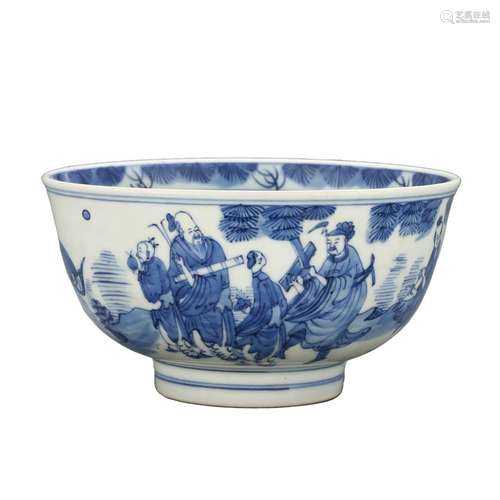 A BLUE AND WHITE 'FIGURES' BOWL