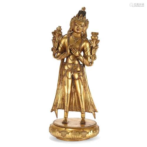 A GILT-BRONZE FIGURE OF STANDING BODHISATTVA