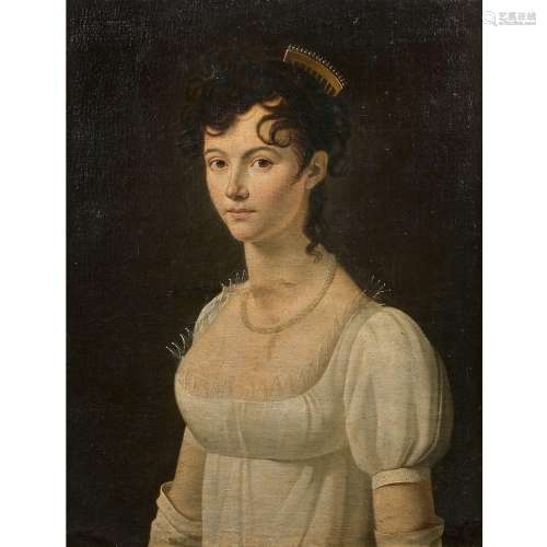 ÉCOLE FRANÇAISE VERS 1810Portrait de femme au collier de per...
