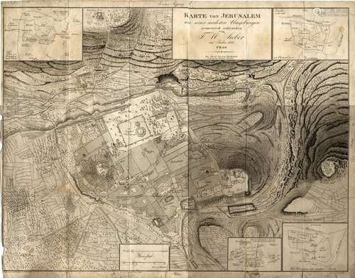 Kupferstich, 59,5 x 46 cm. "Karte von Jerusalem und sei...
