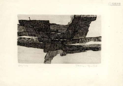 Blatt 19,5 x 27,5 cm. Abstrakte Landschaft mit Schraffuren. ...