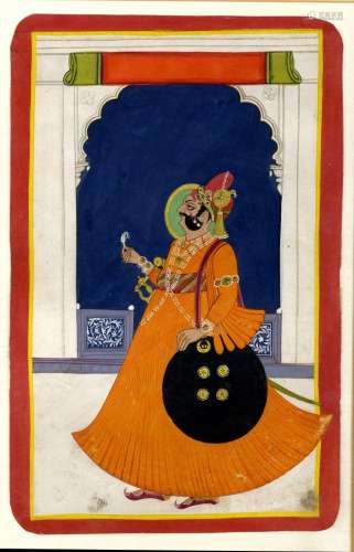 Farbe und Gold auf Papier. Figur eines Sultans mit Nimbus, r...