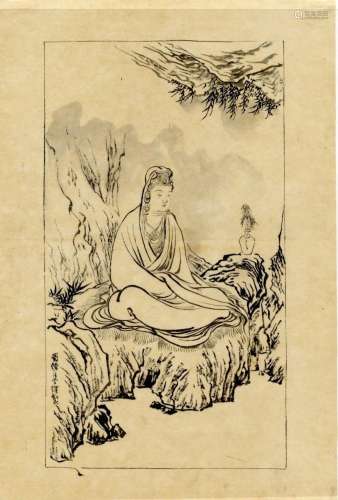 Nach einem Rollbild der Kano-Schule, Guanyin meditiert in ei...