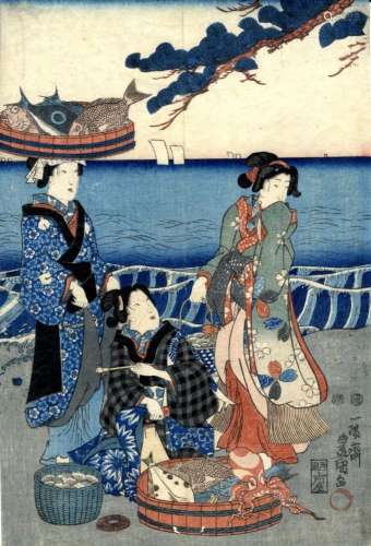 Aus einem Triptychon mit dem Genji Prinz als Hauptmotiv. Fis...