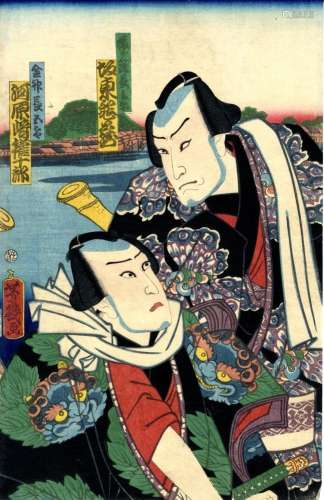 Brustporträt des Bando Hikosaburo und des Kawarazaki Gonjuro...