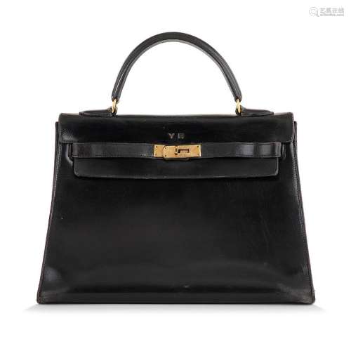 HERMÈS ParisSac Kelly 32 sellieren cuir box noir, bijouterie...