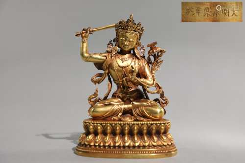 明 精铸铜胎鎏金文殊菩萨坐像