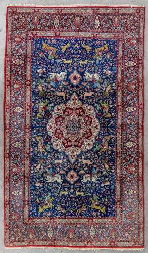 An Oriental figurative and hand-made carpet. (L:255 x W:151 ...