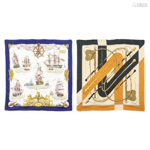 Herms, a collection of 2 silk shawls (L:88 x W:88 cm)