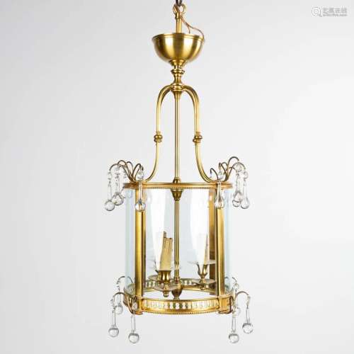 A hall lamp made of brass and glass. Circa 1970. (H:67 x D:3...