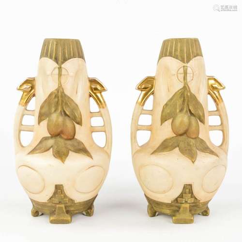 Royal Dux, a pair of vases made of faience in art nouveau st...