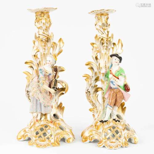 JACOB-PETIT (1796-1868) A pair of candlesticks made of porce...