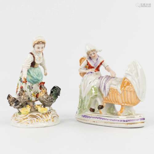 Volkstedt, a collection of 2 figurines made of porcelain in ...
