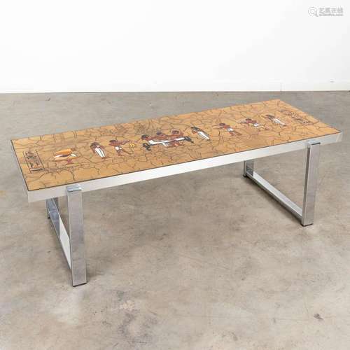 Denisco, a mid-century coffee table with Egyptian figurines....