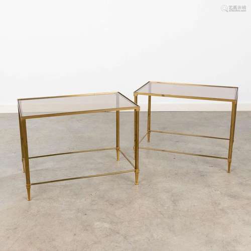 A pair of rectangular occasional side tables or nightstands,...