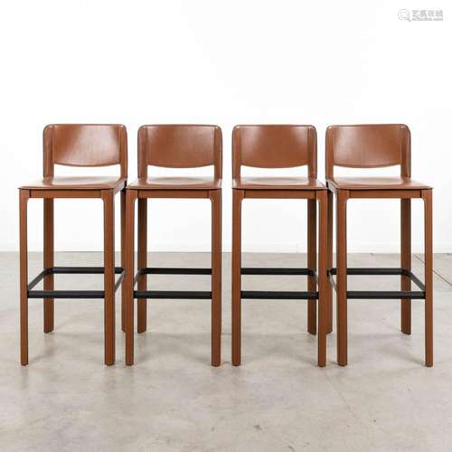 Mattéo GRASSI (1927-2001) A set of 4 bar stools made of leat...